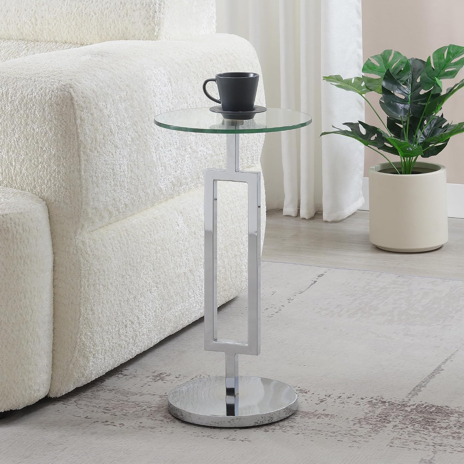 Convenience Concepts Town Square Chrome Glass Martini End Table 12" - Round Cocktail Side Accent for Modern Living & Family Room, Geometric Plant Stand, Display Pedestal