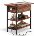 GRUSIGN End Table with Charging Station, Flip Top Side Table with USB Ports and Outlets, 3-Tier Small Side Table with Storage for Small Space, End Tables for Living Room/Bedroom, Black