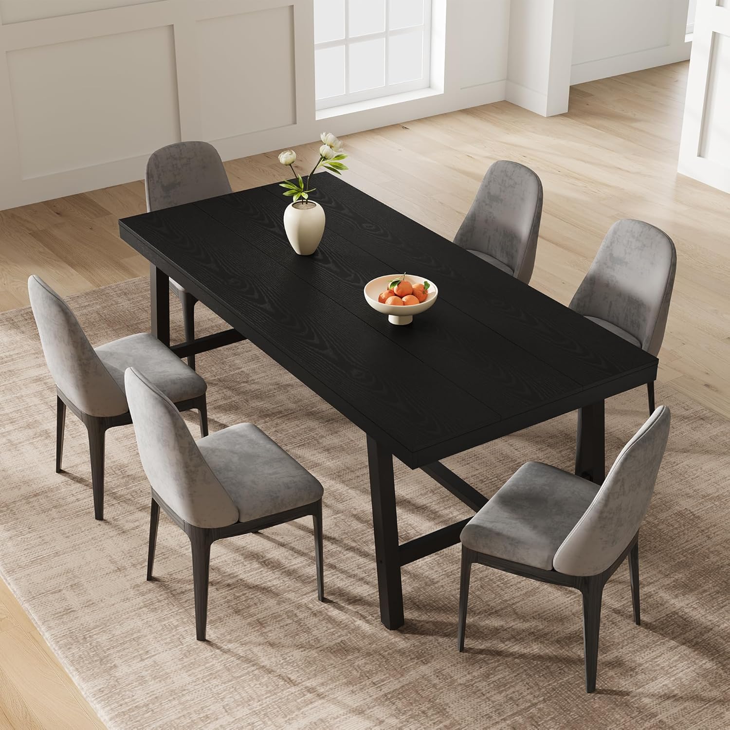 Garvee Industrial Dining Table for 6-8, 70.87" Heavy Duty Rectangular Kitchen Table with 2"×2" Metal Legs & Wood Top, Large Dining Table for Home Office, Dining Room, Black