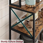 IDEALHOUSE 62in Kitchen Bakers Rack, 31in Coffee Bar Table 5 Tiers, Kitchen Microwave Stand with 6 s-Shaped Hooks, Open Storage Shelves for Spices, Pots and Pans, Rustic Brown