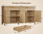 usikey Buffet Cabinet with Storage, 63” W Fluted Sideboard Cabinet with 2 Drawers & Adjustable Shelves, Coffee Bar with 4 Doors, Natural