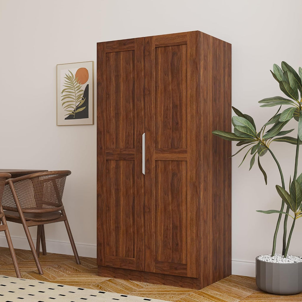 Freestanding Kitchen Pantry with 4 Shelves, Single Door with 5 Shelves, Farmhouse Rectangular Storage Cabinet, for Living Room, Dining Room, Walnut