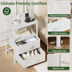 Somdot Nightstand with 2 Drawers, Charging Station & LED Light | Fabric-Bin Dresser for Bedroom, Bedside, Kids Room, Dorm, Closet, Laundry and Entryway, White
