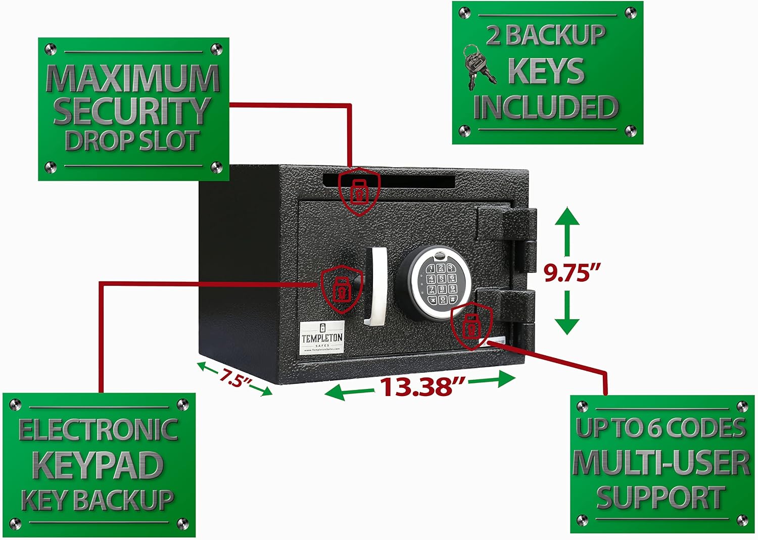 T861 Compact Depository Drop Safe With Electronic Multi-User Keypad Combination Lock with Key Backup, Black, .57 CBF Capacity