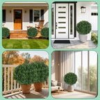 27.5" Artificial Boxwood Topiary Ball Tree, Set of 2 Fake Bushes Shrubs with Ground Spike, UV Resistant Faux Evergreen Boxwood Trees for Front Porch Planters Outdoor Garden Decor