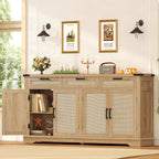 usikey 61” Large Buffet Cabinet with Storage, Sideboard Cabinet with 4 Doors and 3 Drawers, Farmhouse Buffet Table, Dining Room Storage Cabinet for Kitchen or Living Room, Natural