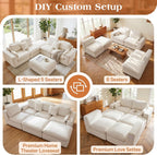 136" Cloud Modular Sectional Sofa with Detachable Comfort Seat Cushion, U-Shaped Convertible Boneless Couches for Living Room, Rearrange Freely, No Assembly, Warm White, 6-Seater Ensemble