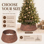 LAQUEDECRAFT 24 Inch Tree Collar Brown, Handwoven Water Hyacinth Christmas Tree Collar for Artificial Trees, Rustic Boho Basket Weave Wicker Tree Collar, Farmhouse Holiday Decor