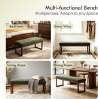 53.2" Upholstered End of Bed Bench, Modern Chenille Fabric Bedroom Bench with Cushion, Padded Dining Bench Entryway Bench with Solid Wood Frame for Bedroom, Living Room, Green