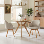 Swivel Dining Chairs Set of 2, Mid Century Modern Dining Chairs with Arms and Wood Legs, Linen Fabric Upholstered Kitchen Chairs for Dining Room Living Room, Comfortable Widen Seat, Sand