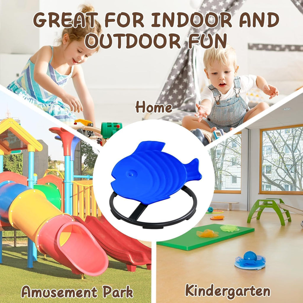 Sensory Spinning Chair for Kids with Autism & ADHD, Swivel Chair for Indoor/Outdoor Use, Sit and Spin Toys, Fish-Shaped Sensory Chairs for Autistic Children, Training Body Coordination (Dark Blue)