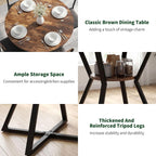 42'' Round Dining Table Set for 4, Space Saving Wood Kitchen Table and Chairs Set for 4 with Faux Leather Chairs, Extra Storage, Vintage Brown