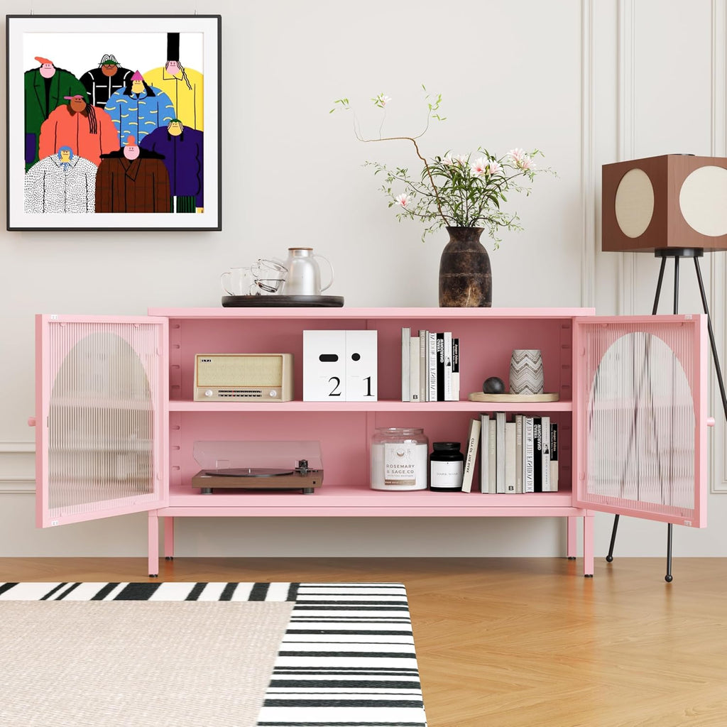 Metal Storage Cabinet with Doors and Shelves,2 Door TV Stand,Accent Cabinet,Metal Locker&Sideboard Buffet Cabinet&Bookshelf&Cupboard for Home,Office,Living Room