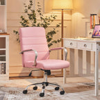costoffs Mid Back Office Desk Chairs PU Leather Executive Task Chairs Height Adjustable Swivel Chair with Lumbar Support, Pink