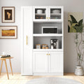 Kitchen Pantry Cabinet with Multi-Functional Pull-Out Multi-Tier Storage Shelf,Farmhouse Storage Cabinet with 4 Doors,Pantry Organizers for Kitchen,Dining Room, White