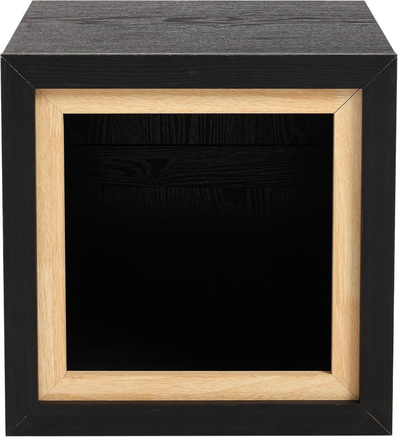 Aoikax Modern Cube End Table with Open Center Shelf, Geometric Wood Side Table with Hollow Storage, Minimalist Nightstand with Rectangular Shape for Living Room, Entryway, Office, Small Spaces, Black