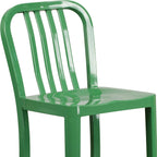 EMMA + OLIVER Commercial Grade 30" H Green Metal Indoor-Outdoor Barstool with Slat Back