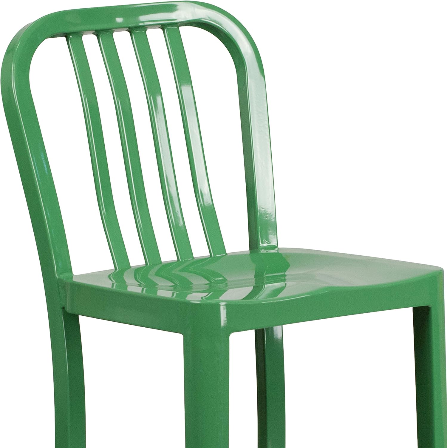 EMMA + OLIVER Commercial Grade 30" H Green Metal Indoor-Outdoor Barstool with Slat Back