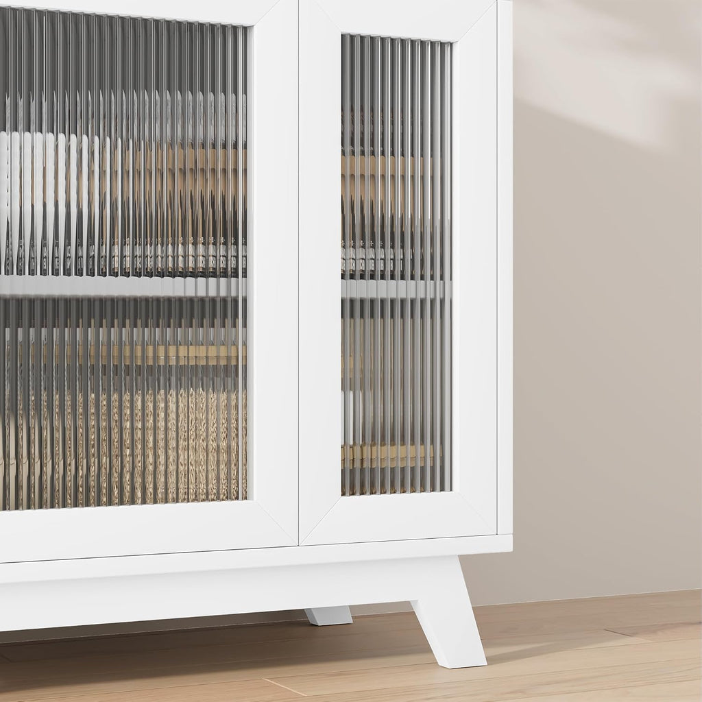 CABIHOME Buffet Cabinet, 36" Sideboard Buffet Storage Cabinet with Adjustable Shelves and Fluted Glass Door, Modern Coffee Bar, Table for Kitchen, Dining Room, Natural