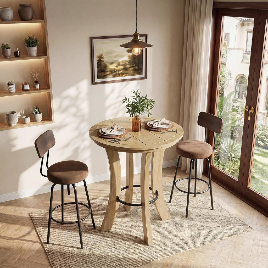 Tribesigns Round Bar Table, 39.4" H Wood Counter Height Pub Bistro Table with Metal Footrest, Modern Tall Kitchen Breakfast Table for Home Bar, Dining Room, Small Space, Light Brown (Table Only)