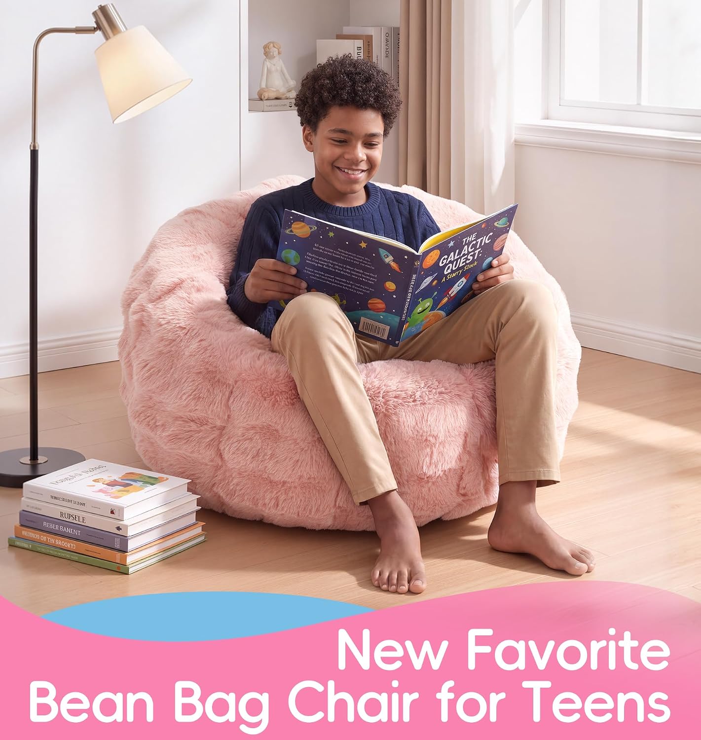 Hobestluk Bean Bag Chair for Teens Beanbag with Donut Shape Small Bean Bag Chair with Portable Handle Kids Bean Bag Couch for Living Room Bedroom Playroom (Pink, Large)
