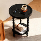 Round 2 Tier Side Table, End Table with Storage Shelf, Modern Nightstand Beside Table for Living Room, Bedroom, (Black, Normal, Wood)