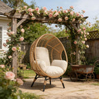 Wicker Chair Egg Style, 400lbs Capacity, Indoor Outdoor, 8-Inch Plush Cushion Balcony Chairs(Natural)