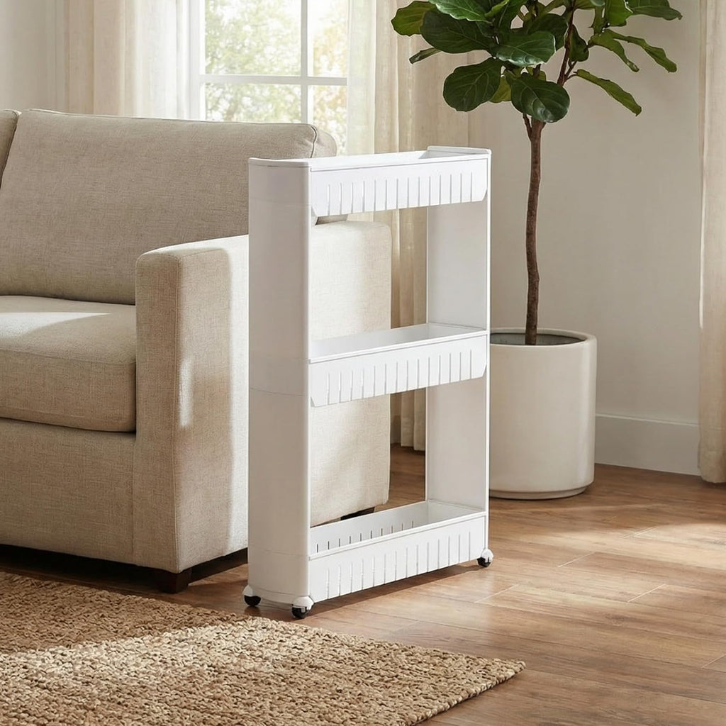 Lavish Home 3 Tier Shelf Rolling Cart - Narrow-Space Kitchen or Bathroom Shelf Organizer Cart - Slim Slide-Out Storage Shelves for Kitchen, Bathroom, Laundry and Pantry