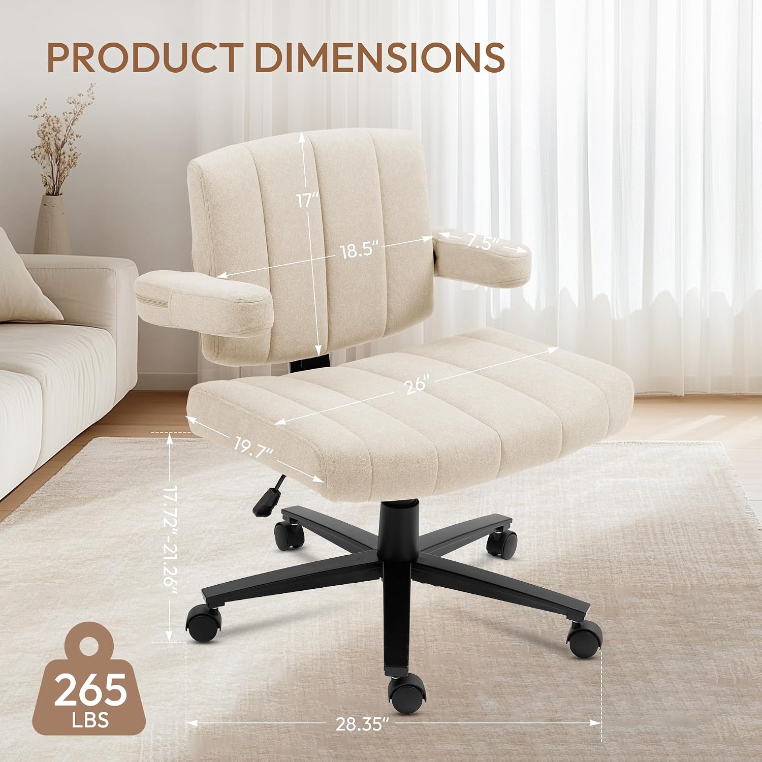 Vigosit Criss Cross Wheeled Chair - Adaptable Comfort for Every Need, High-Backed, with Adjustable Wide Armrests, Anti-Skid Fabric Upholstery, and a Sleek Modern Aesthetic for Home Office Use