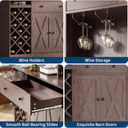 72" Tall Kitchen Pantry Cabinet with Power Outlet & Wine Rack - Farmhouse Sliding Barn Door Coffee Bar Cabinet with Storage Drawers & Adjustable Shelves, Sideboard Buffet for Dining Room, Home Bar
