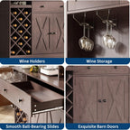 IDEALHOUSE 72 Inch Tall Kitchen Pantry Cabinet with Power Outlet - Wine Bottle Rack, Barn Doors, Ample Storage, Modern Sideboard Buffet for Dining Room, Kitchen, or Home Bar