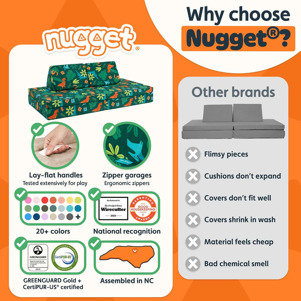 Nugget - The Original Play Couch for Kids - Modular Foam Children's Sofa for Playroom, Imagination, & Creative Open Ended Play - Washable & Convertible Playroom Furniture, Fossil