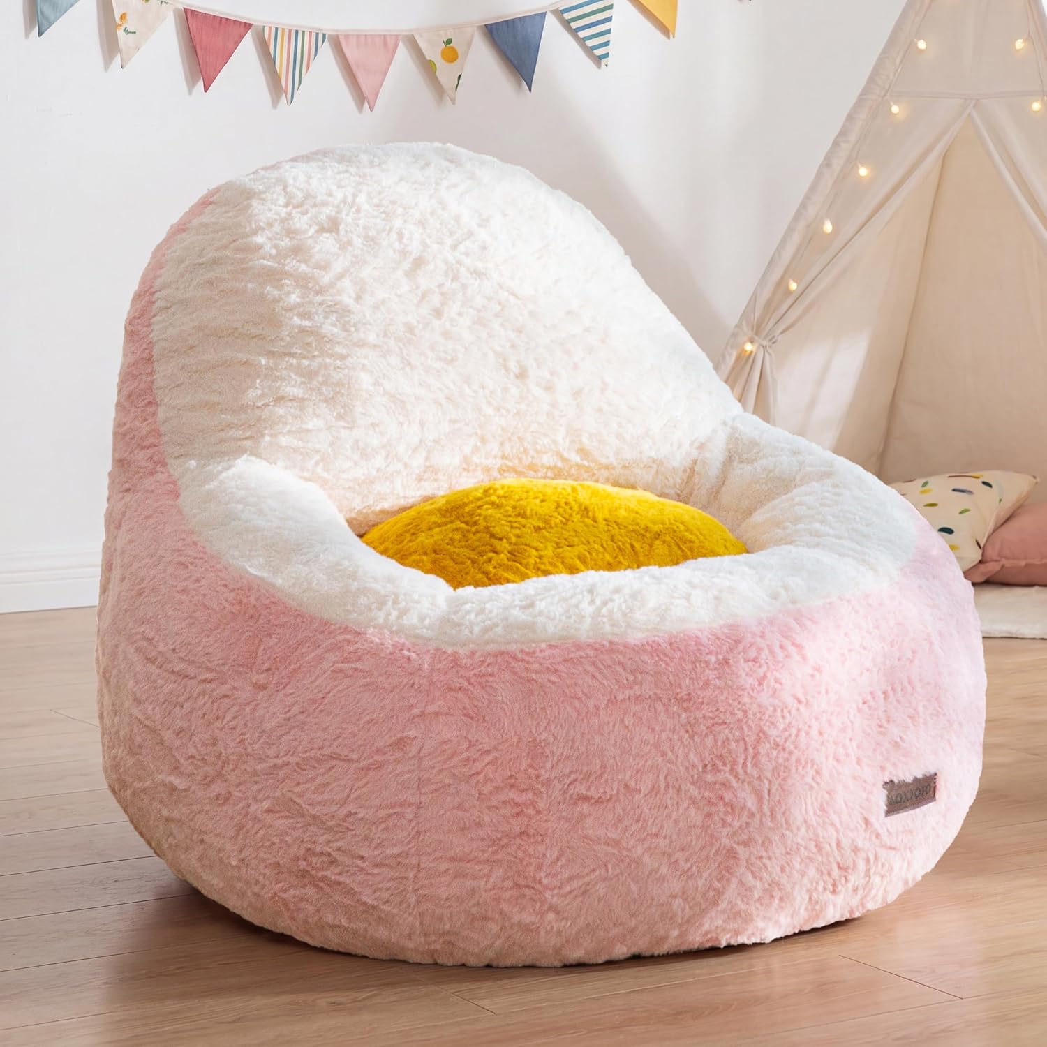 MAXYOYO Kids Bean Bag Chair, Cute Avocado-Shaped Toddler Sofa Chair, Pink | Soft Faux Fur Floor Chair with Backrest, Comfy Sofa for Boys and Girls , Floor Seat for Bedroom, Playroom, Nursery