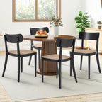 AVAWING Black Wood Dining Chairs Set of 4, Farmhouse Dining Chairs with Cane Seat and Curved Back for Kitchen & Dining Room