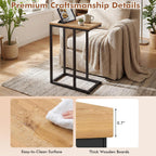 Giantex C-Shaped End Table, Set of 2 Small Sofa Couch Side Table that Slide Under with Metal Frame & Spacious Tabletop, Bedside Laptop TV Tray for Living Room Bedroom Small Spaces (Natural)