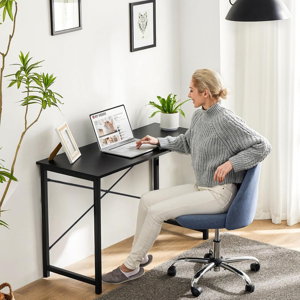 Sweetcrispy Small Computer Desk, 40" Office Writing Desk with Metal Frame & Wooden Top, X-Shaped Reinforcement, Student Study Workstation for Home Bedroom, Black