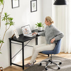 Sweetcrispy Small Computer Desk, 40" Office Writing Desk with Metal Frame & Wooden Top, X-Shaped Reinforcement, Student Study Workstation for Home Bedroom, Black