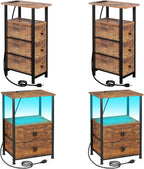 LOAKEKEL Narrow End Tables Living Room Set of 2 with Charging Station