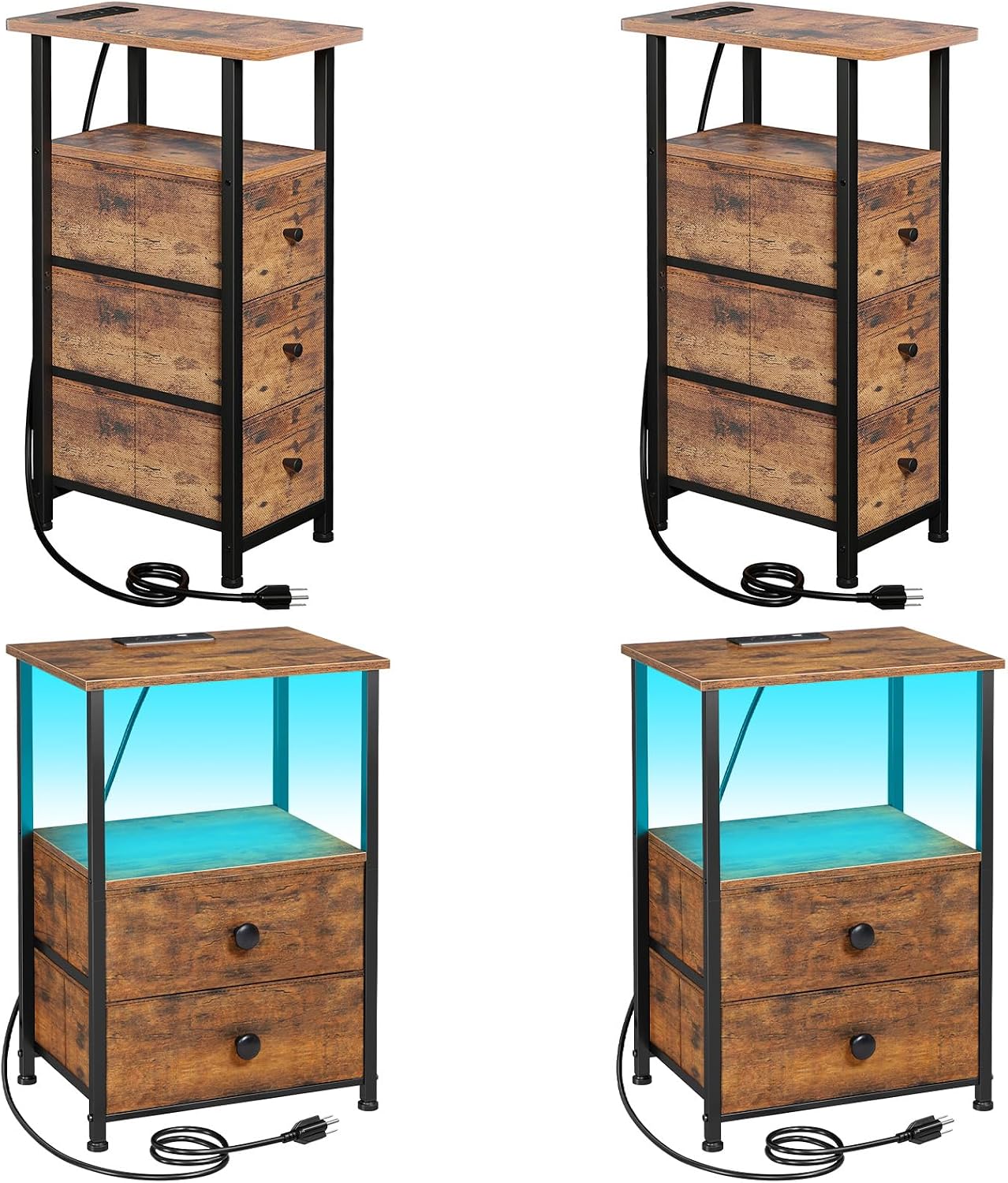 LOAKEKEL Narrow End Tables Living Room Set of 2 with Charging Station