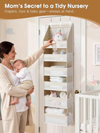 Criusia Over the Door Organizer, 6-Shelf Closet Hanging Storage with 13 Mesh Pockets, 55lbs Capacity Behind the Door Storage for Baby Nursery, Bathroom, Bedroom, and Dorm, Beige