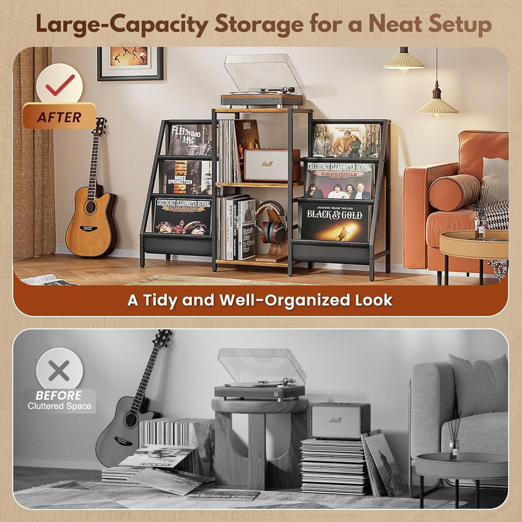 Record Player Stand with Vinyl Storage, Record Player Table with Vinyl Record Storage Up to 280 Albums, Turnta ble Stand with Record Holder Display Shelf, Record Cabinet for Media Stereo Audio