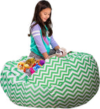 Posh Stuffable Kids Stuffed Animal Storage Bean Bag Chair Cover - Childrens Toy Organizer, X-Large 48" - Pattern Chevron Green and White