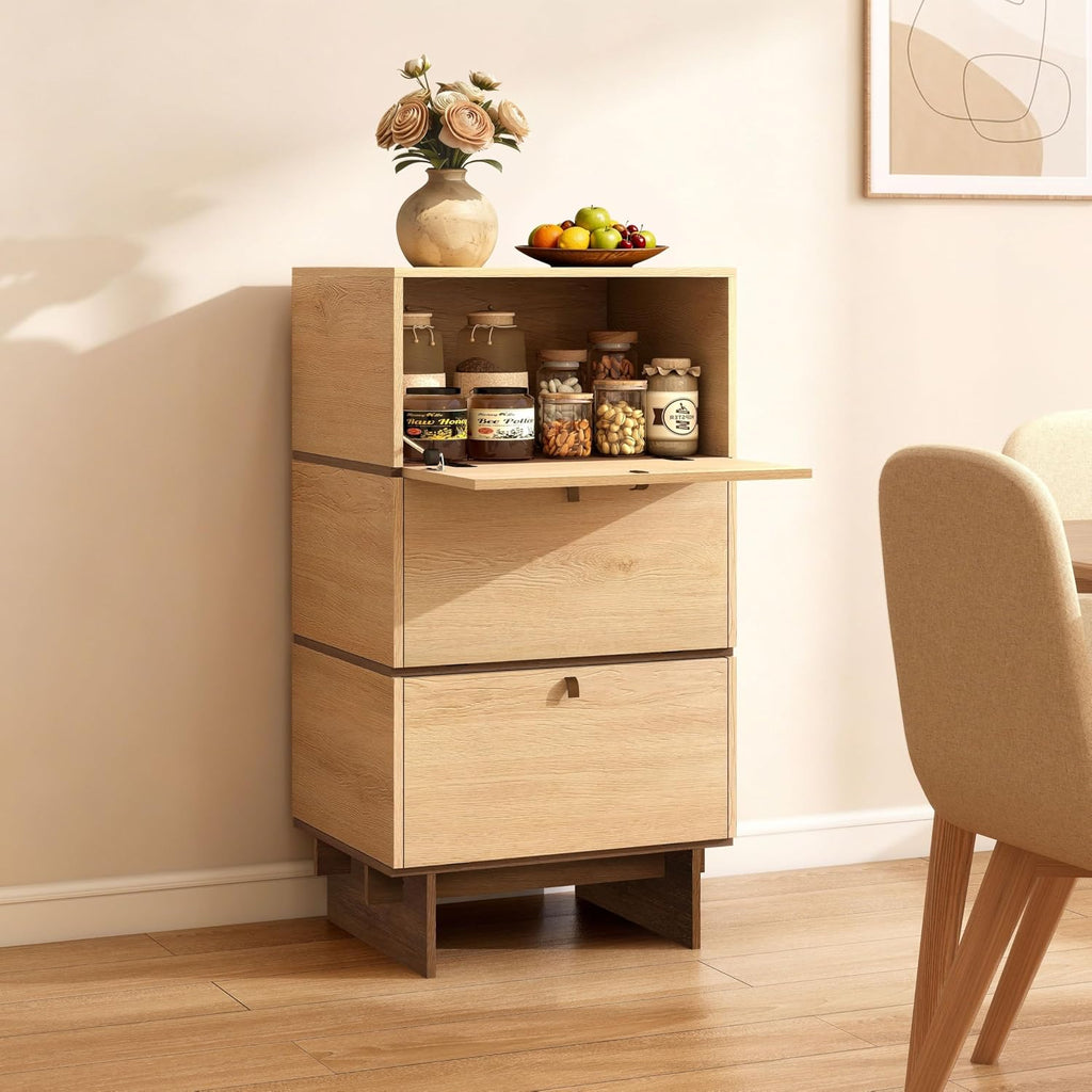 Storage Cabinet, Sideboard Buffet Cabinet with 3 Doors, Side Table with Storage for Kitchen, Living Room, W18.9xD15xH34.8, Natural Oak Color