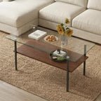 Glass Coffee Table Modern Center Table, Coffee Table for Living Room, Tempered Glass-top with Sturdy Metal Frame, Easy Assembly, Clear