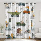 Cartoon Animals Kids Curtains for Boys Bedroom, City Street Car Vehicles Blackout Curtains 39 Inches Long, Thermal Insulated Short Window Drapes for Nursery & Room Decor 27.5Wx39L