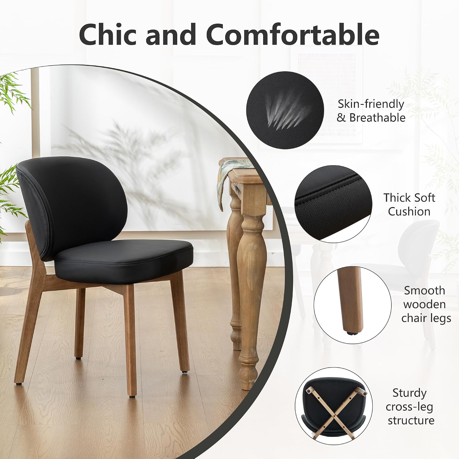 YOUNIKE Dining Chair with High Back Set of 8 Mid Century Modern Kitchen Chair Faux Leather Upholstered Armless Chair 20" Wide Padded Seat with Wooden Legs for Kitchen Dining Living Room Bedroom Black
