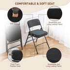 BOOSDEN 2 Pack Padded Folding Chairs with Thick Seat Cushion, Fabric Folding Chair, Portable Upholstered Dining Chairs, Metal Frame Foldable Chair for Indoor & Outdoor Kitchen Office Party, Black