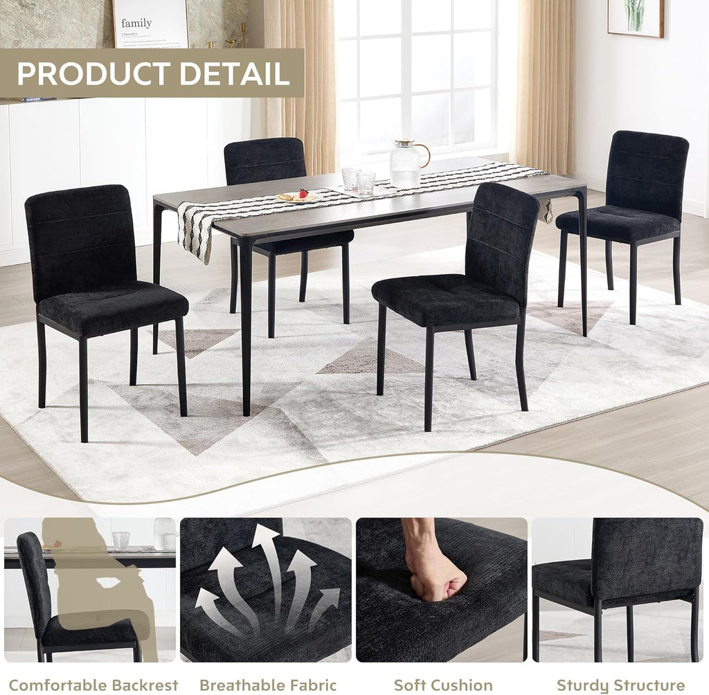 Dining Chairs Set of 4, Modern Upholstered Fabric Parsons Dining Room Chairs, Armless Kitchen Chairs with Metal Legs and Padded Seat for Living Room, Bedroom, Kitchen