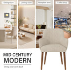 Upholstered Dining Chairs Set of 2, Modern Kitchen Chairs with Back and Curved Armrest, Fabric Side Dining Room Chairs with Wood Legs for Kitchen Dining Room Restaurant, Beige