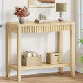 FAVOOSTY 32" Entryway Console Table with Shelves, Sofa Hallway Table with Open Storage for Living Room, Load-Bearing 120lbs, Oak
